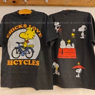 SNOOPY CHICKS LOVE BICYCLES bio wash tag JUNK FOOD vintage shirt heavy Cartoon