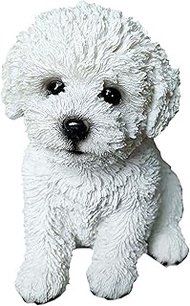 Cute Bichon Frise Statue, Realistic Look White Dog Sculpture, Garden Animal Resin Decoration Crafts,