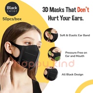 *Total 50pcs* Adult 3D Black Mask by AUB, 3D Breathable Disposable Anti-Droplet Anti-Dust Mask
