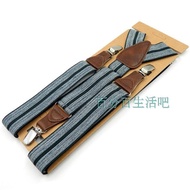 Fashion British Men's Striped Strap Clip Retro Three Clip Suspenders Strap Elderly Strap Clip Fat Ma