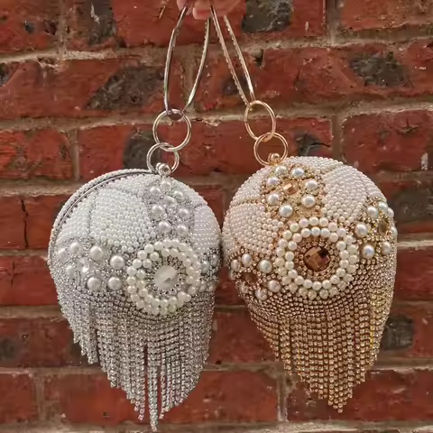 Design Gold ball Wristlets Bag Women Silver Beaded Pearl Mini Tote Handbag Chain Lady Wedding Bridal