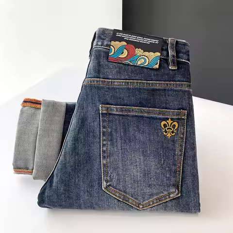 Y2K Fashion New Men's Jeans Retro Washed Blue Elastic Slim Fit Jeans Men's Designer Jeans