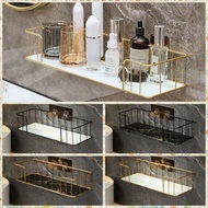 BEBA Iron Bathroom Shelf with Glass Plate Marble style Shampoo Holder Luxury Makeup Storage Rack for Bathroom