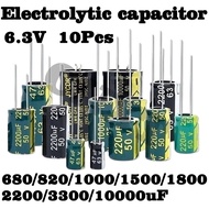 10pcs 6.3V 680UF 820UF 1000UF 1500UF 1800UF 2200UF 3300UF 1,000UF In-line Aluminum Electrolytic Capa
