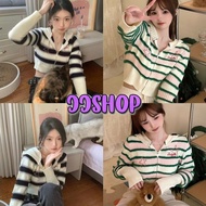 JJ Shop​ ​ Long-Sleeved Knitted Sweater With Striped Details Zip-Up Hoodie "72036" -C