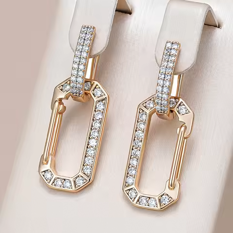 Kinel Fashion 585 Rose Gold Color Square Drop Earrings For Women Full White Natural Zircon Accessori