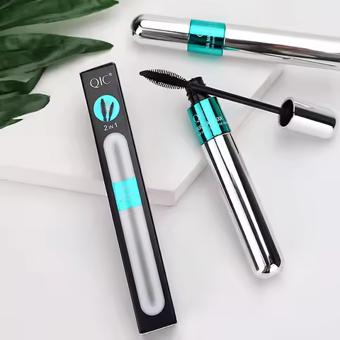 Double In-one Mascara Silk Fiber Mascara Waterproof Mascara for Eyelash Extension Black Thick Length