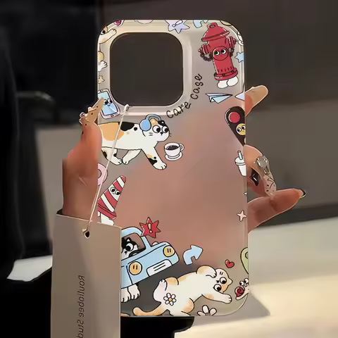 Cartoon Painted Case For iPhone 13 Case iPhone 16 15 Pro Max 14 Plus 11 12 13 Mini 14Pro Max Aesthet