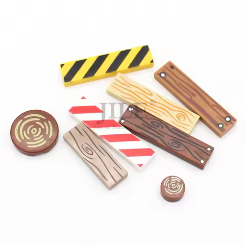 50pcs Moc Tile 1x4 1x3 Tablet with Wood Grain Danger Stripes Pattern DIY Building Blocks Bricks Comp