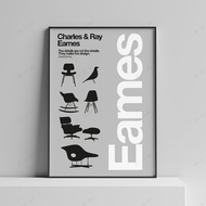 Eames Chairs and Bird Print Modern Industrial Design Bauhaus Poster Helvetica Minimalist Furniture A