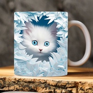 3D Flat Painting Kitten Cat Cat Snowflake Hole Ceramic Coffee Mug Tea Cup Hollow