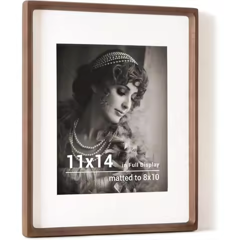 11x14 Picture Frame with Walnut Wood and Tempered Glass, Handcrafted Rounded Corner for 8x10 Photos,