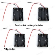 10pcs/lot 2pin Black Plastic 3 Slots AA 3x1.5v  4.5v Battery Storage Box Case DIY Batteries Containe