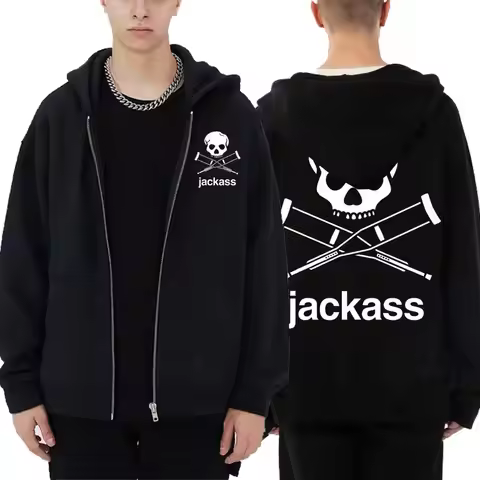 Jackass Logo Graphic Printed Black Zip Hoodie Classic Vintage Sweatshirt Coat Men Women Oversized Ca