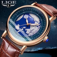 LIGE Simple Men Watch Fashion Casual Waterproof Luminous hands Leather strap Quartz Watch