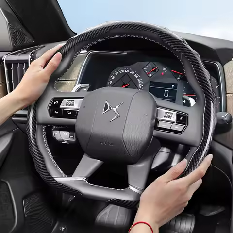 Suitable for Ds Carbon Fiber Texture Steering Wheel Cover Snap-On Wave-Shaped Sports Design Durable 