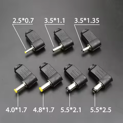 5PCS 5.5x2.5 5.5x2.1 4.8x1.7 4.0x1.7 3.5x1.35 3.5x1.1 2.5x0.7mm Male DC Power Plug Connector Angle 9