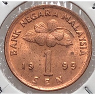 1 Sen 1999 ( UNC ) Malaysia Bunga Raya