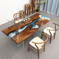 ST#🌳Epoxy Resin River Table Walnut Solid Wood Large Board Table Poplar Simple Tea Table Tea Table Raw Wood Dining Table