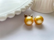金珠天然海水珍珠 南洋金珠   18K金素耳釘