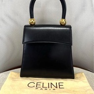 【LA LUNE】稀有中古二手Celine雙金星球黑色皮革手提凱莉包手袋