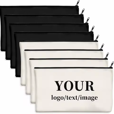 10-100Pcs Customized Canvas Pouch With Zipper Bulk Makeup Bag Creative Painting Student Stationery C