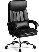 Leather Computer Chair Comfortable Ergonomic Chair Reclining Backrest Office Chair Boss Chair (Color : Black) interesting