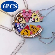 6PCS Magnetic Necklace Cartoon Winnie the Pooh Pendant Girl Couple Splice Necklace Friendship Pizza 