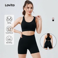 Lovito Sporty Sports Set Push Up Tummy Control Butt Lifting Yoga High Waist pants Sports Set for Wom