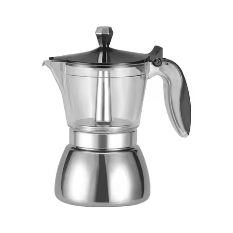 Moka Induction Stovetop Espresso Maker Transparent-top & Stainless Steel Moka Pot for Induction & El