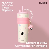 CIVAGO（26oz/780ml）Ceramic liner Stainless Steel Coffee Mug With Lid Vacuum Flask Tumbler Polka dots 