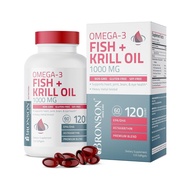 Bronson Omega-3 Fish + Krill Oil 1000 MG EPA DHA Astaxanthin Premium Blend - 120 Softgels