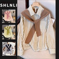 Women's Causal Color Blocked Top Spring Summer Business Striped Thin Shirt