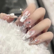 New Women Girls 24Pc/Set Medium Ballet French White Camellia Stone Decoration Full Coverage Wearable