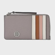 TORY BURCH Robinson 荔枝紋拼色拉鍊卡片夾/零錢包- 灰