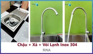 Bồn Rửa Chén Bát Inox 1 Hộc 1 Cánh Rina C08 KT 75x45cm Chậu Rửa Chén Inox 1 hố Kèm Vòi Rửa Chén Lạnh