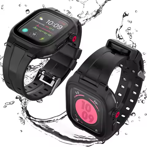 Silicone Strap IP68 Waterproof Case For Apple Watch 9 8 7 6 5 4 3 SE 45mm 44mm 41mm 42mm Outdoor Spo