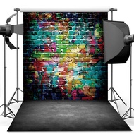 Dudaacvt Graffiti Photography Backdrop, 5x7 ft Colorful Brick Wall Vintage Cement Floor Backdrop for