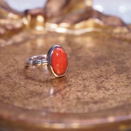 天然紅珊瑚 朱紅色 手工戒指 固定戒圍 國際圍9號 三月誕生石