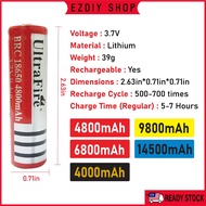 1pc UltraFire 3.7V 18650 Rechargeable Battery Batteries Li-ion Lithium 4800 6800 4000 9800 mah AA