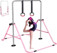 FBSPORT Gymnastics Bar for Kids with Rings，Adjustable Height Gymnastic Horizontal Bars,Junior Traini