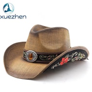 Women's Vintage Cowgirl Hat Lightweight Cowgirl Hat Wide Brim Straw Hat