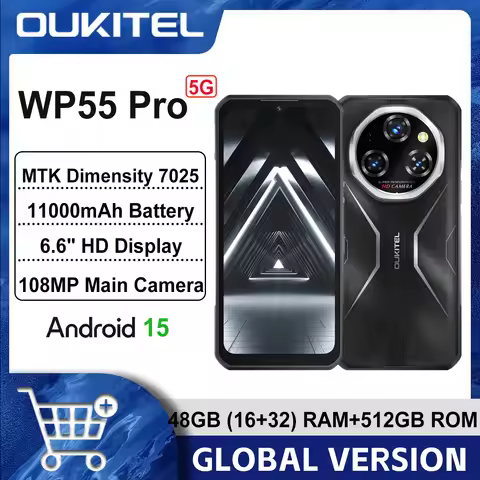 Oukitel WP55 Pro 5G Rugged Smartphone 16GB+512GB 33W Android15 Mobile Phone 11000mAh 6.58" FHD+ 108M