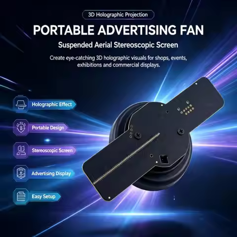 Audio Sync 3D Hologram Projector Fan Portable Stereoscopic LED Display for Advertising Halloween Eve