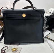 🌈Hermes🧡Herbag 31🧡防水布拼皮黑色金扣🧡未使用閑置🌟herbag31🌟herbag🌟愛馬仕🌟