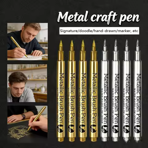 GN 4/6Pcs Waterproof Metallic Brush Marker Pens, Gold & Silver Permanent Paint Pens for DIY Resin Mo