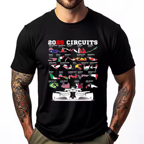 2025 Formula Racing Open Wheel Race Car Fan World Circut Printed T-Shirt Men's Cotton T-Shirt New Ye