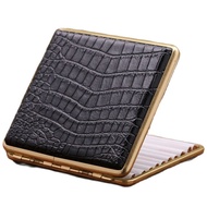 ✙☫ 20 Cigarettes KUBOY Crocodile Pattern Cigarette Case Brass Genuine Leather Black Metal Double-Sided Holder 7.6x84mm Cigarette Bo