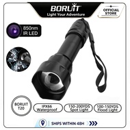 BORUiT T20 Infrared Night Vision LED Zoom Flashlight IPX6 Waterproof Torch