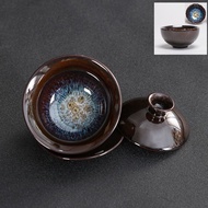 建盏盖碗天目釉窑变盖碗陶瓷三才盖碗沙金敬茶碗茶杯功夫茶具带盖Jianzhan Gaiwan Tianmu Glaze Kiln Change Gaiwan Ceramic Sicai20251018